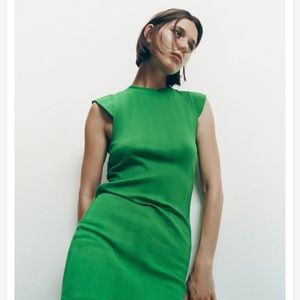 Zara, green, cap-sleeve, bodycon, mini dress. Size S.
